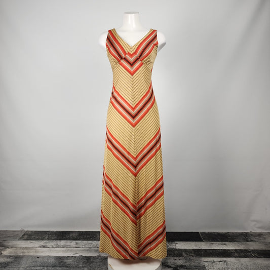 Vintage Nu Mode Red & Brown Maxi Dress Size S