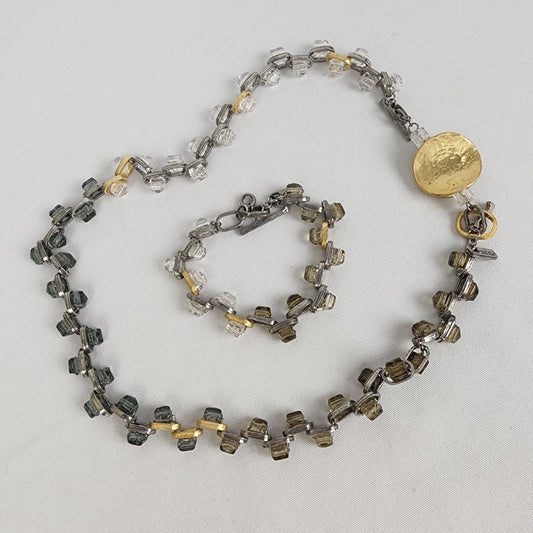 Anne-Marie Chagnon Silver & Gold Beaded Necklace & Bracelet