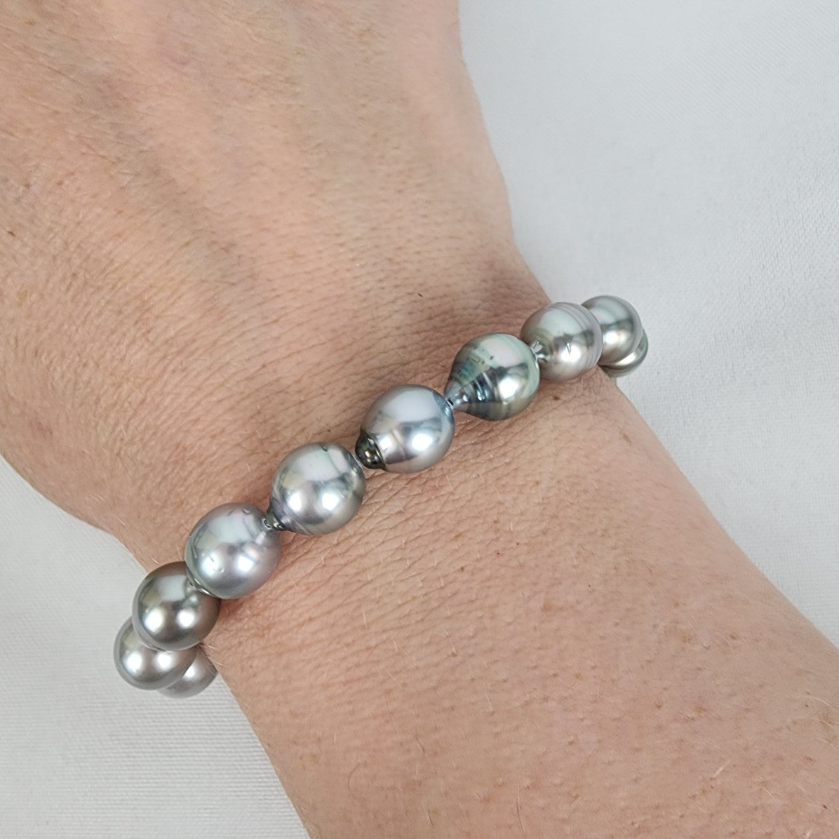 Silver Metallic Fresh Water Pearl Beaded Bracelet Sterling Clasp