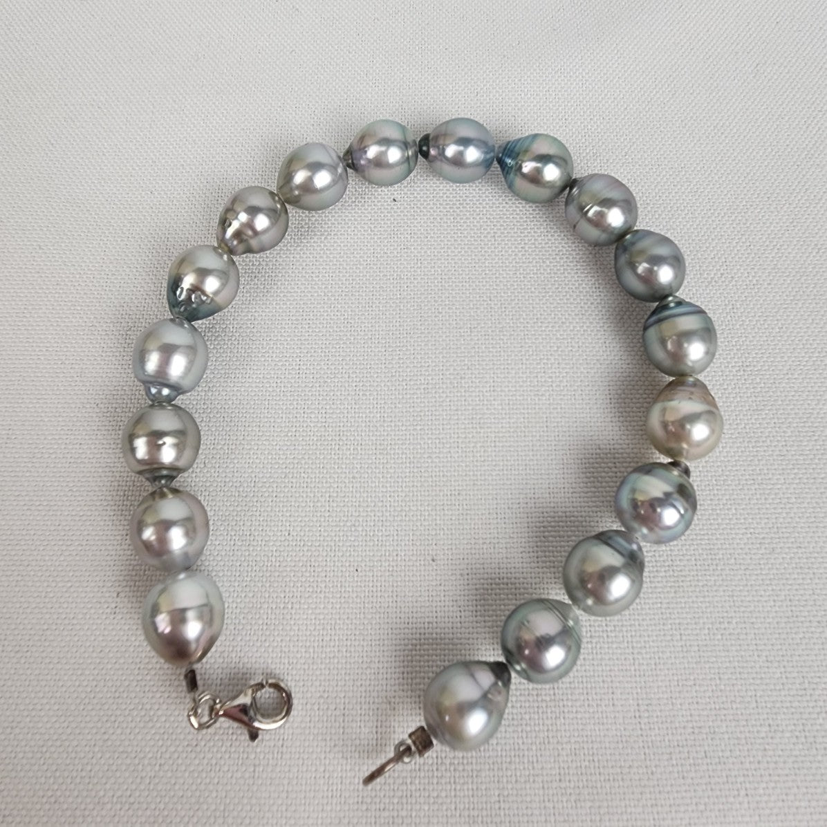 Silver Metallic Fresh Water Pearl Beaded Bracelet Sterling Clasp