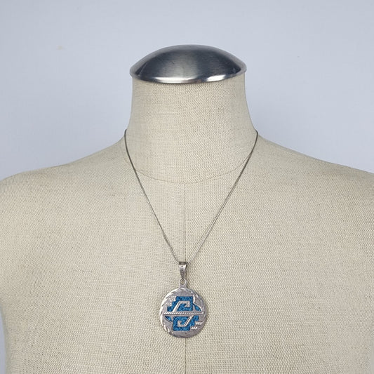 Mexico 925 Sterling Silver Aztec Turquoise Pendant Chain Necklace