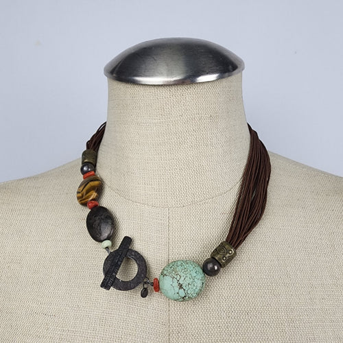 SILPADA Sterling Silver Toggle Multi Strand Tigers Eye Howlite Necklace