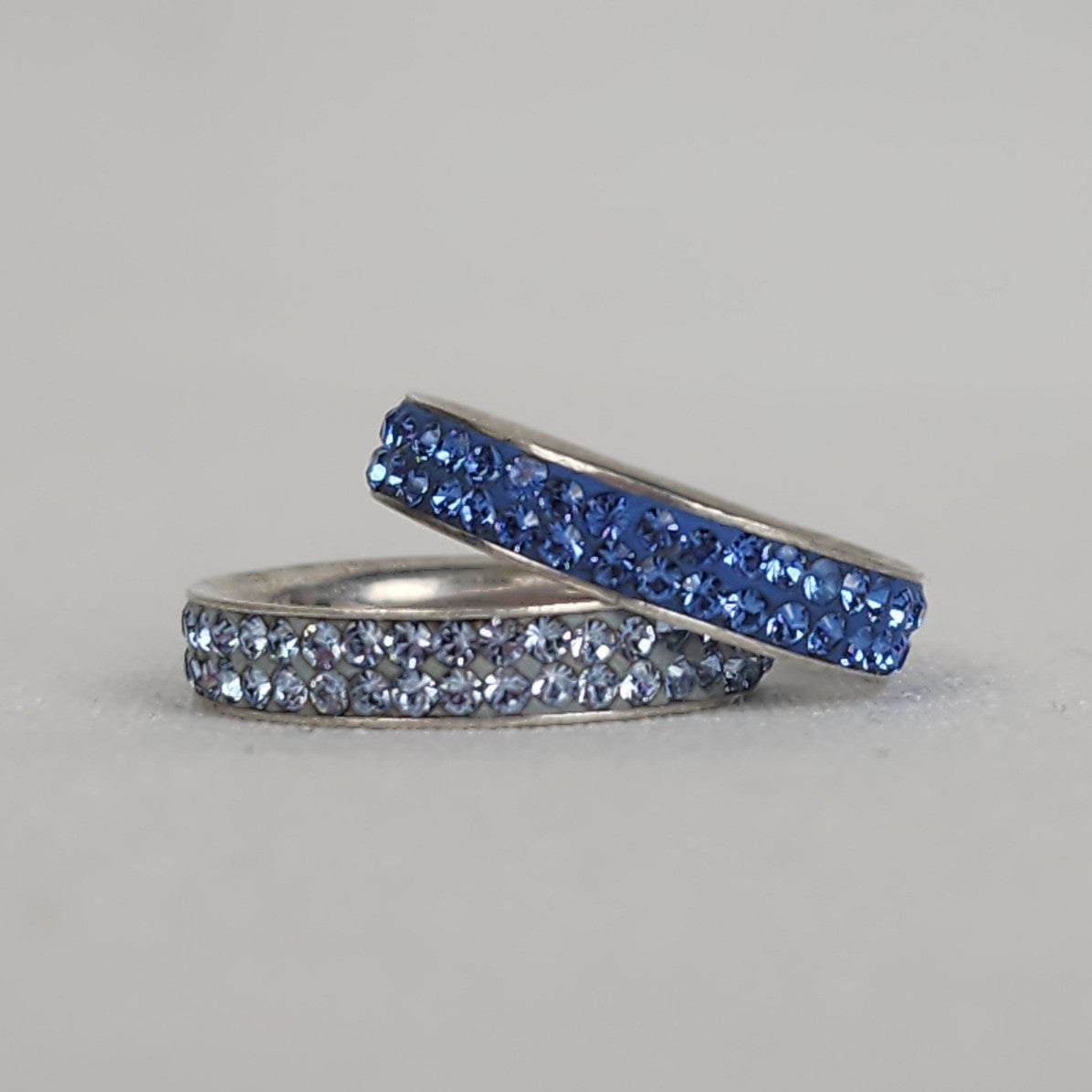 Amore & Baci 925 Sterling Two Tone Blue Rhinestone Ring Set Size 7