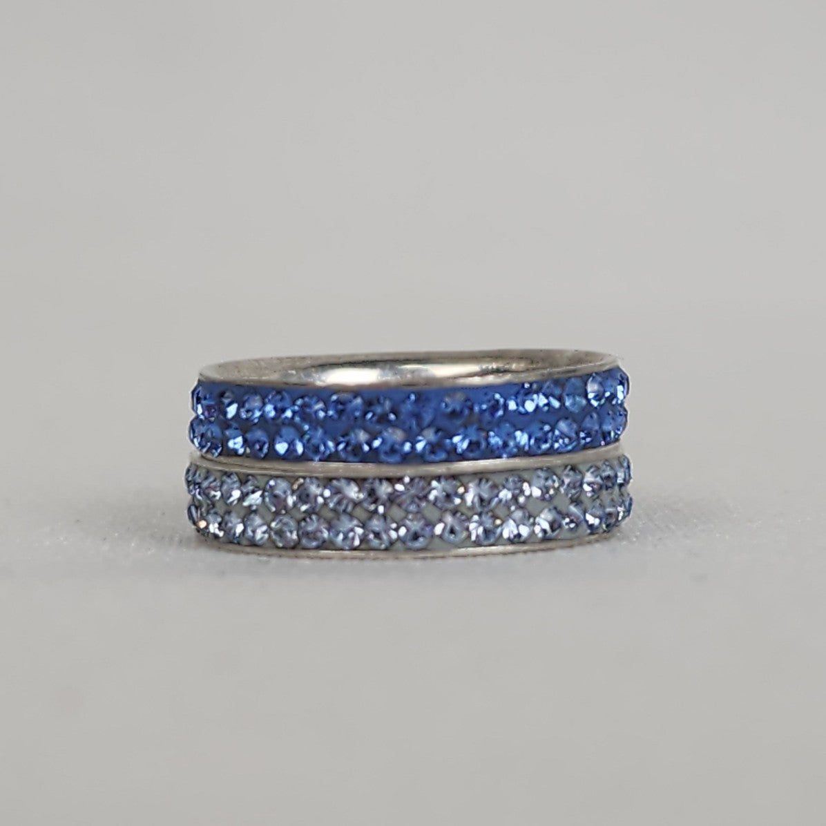 Amore & Baci 925 Sterling Two Tone Blue Rhinestone Ring Set Size 7