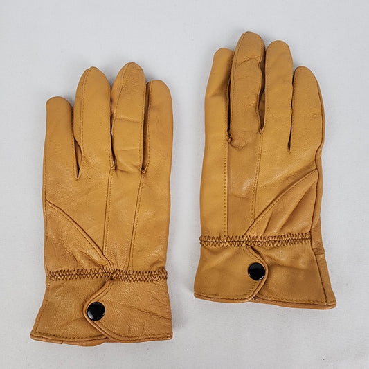 Yellow Leather Lined Gloves Size S