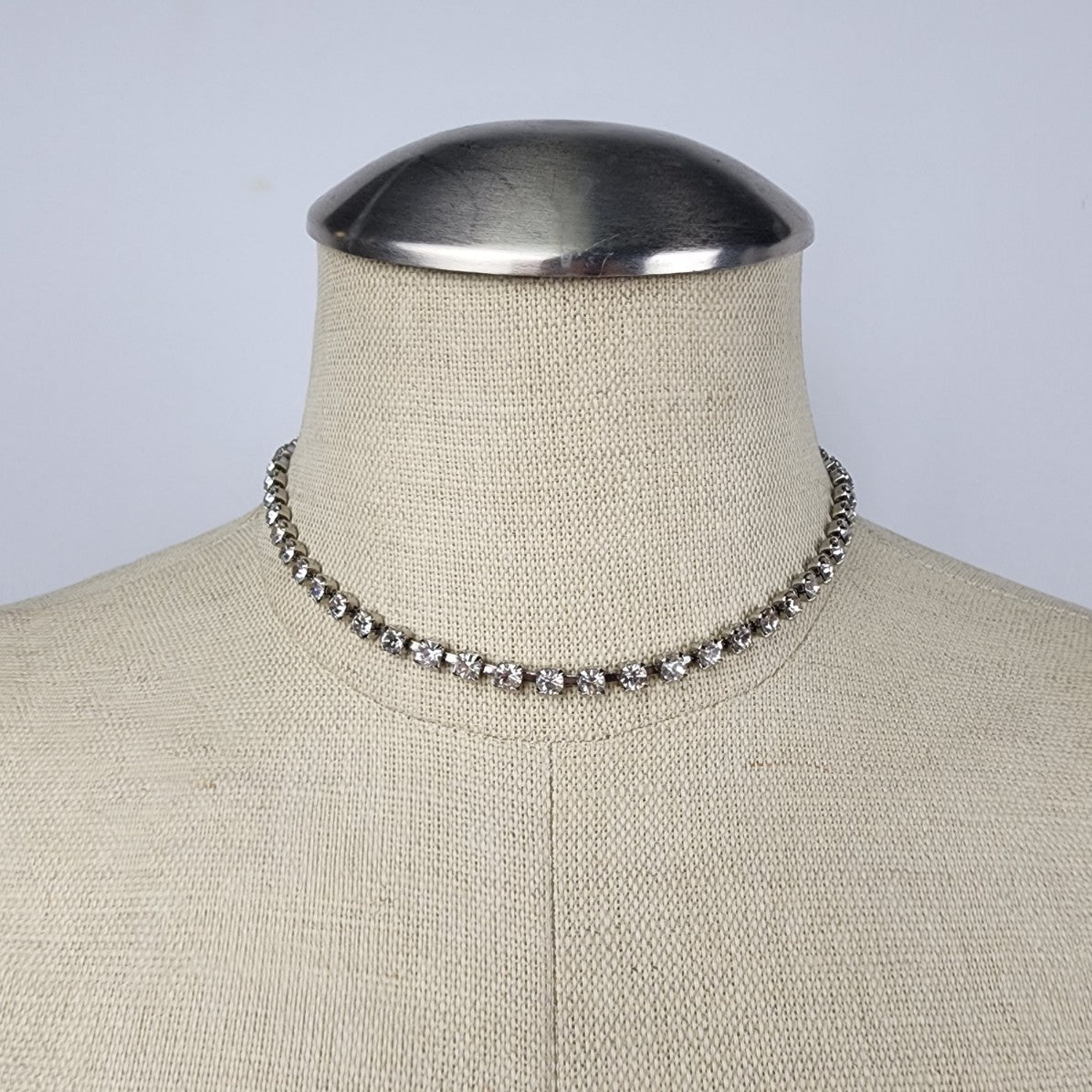 Vintage Silver Rhinestone Choker Necklace