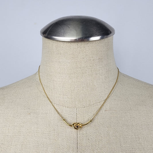 Vintage Gold Tone Knot Blue Stone Necklace