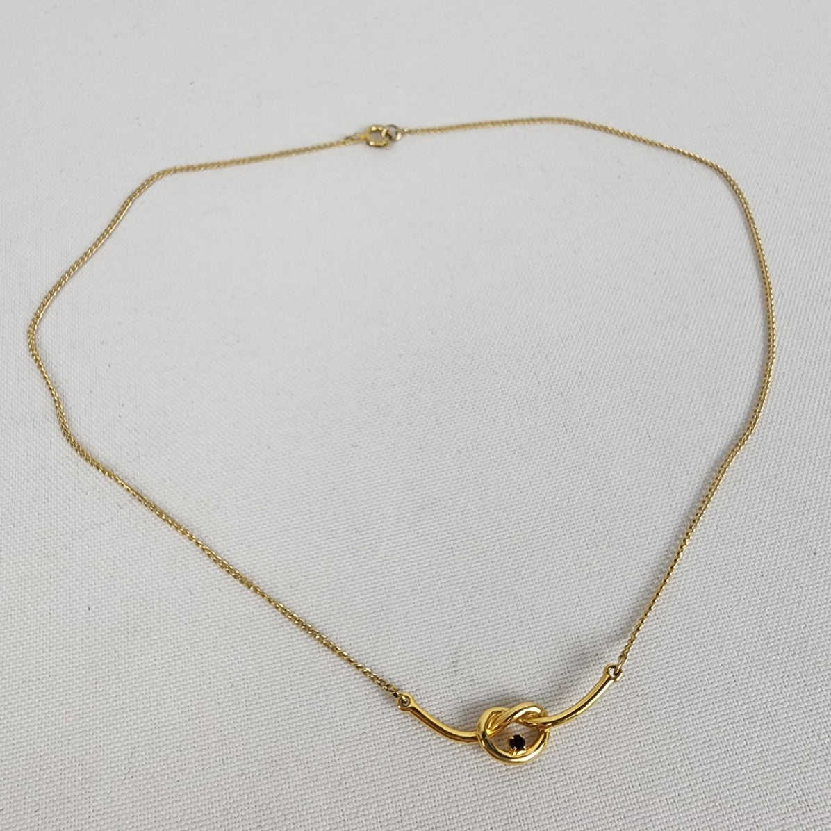 Vintage Gold Tone Knot Blue Stone Necklace