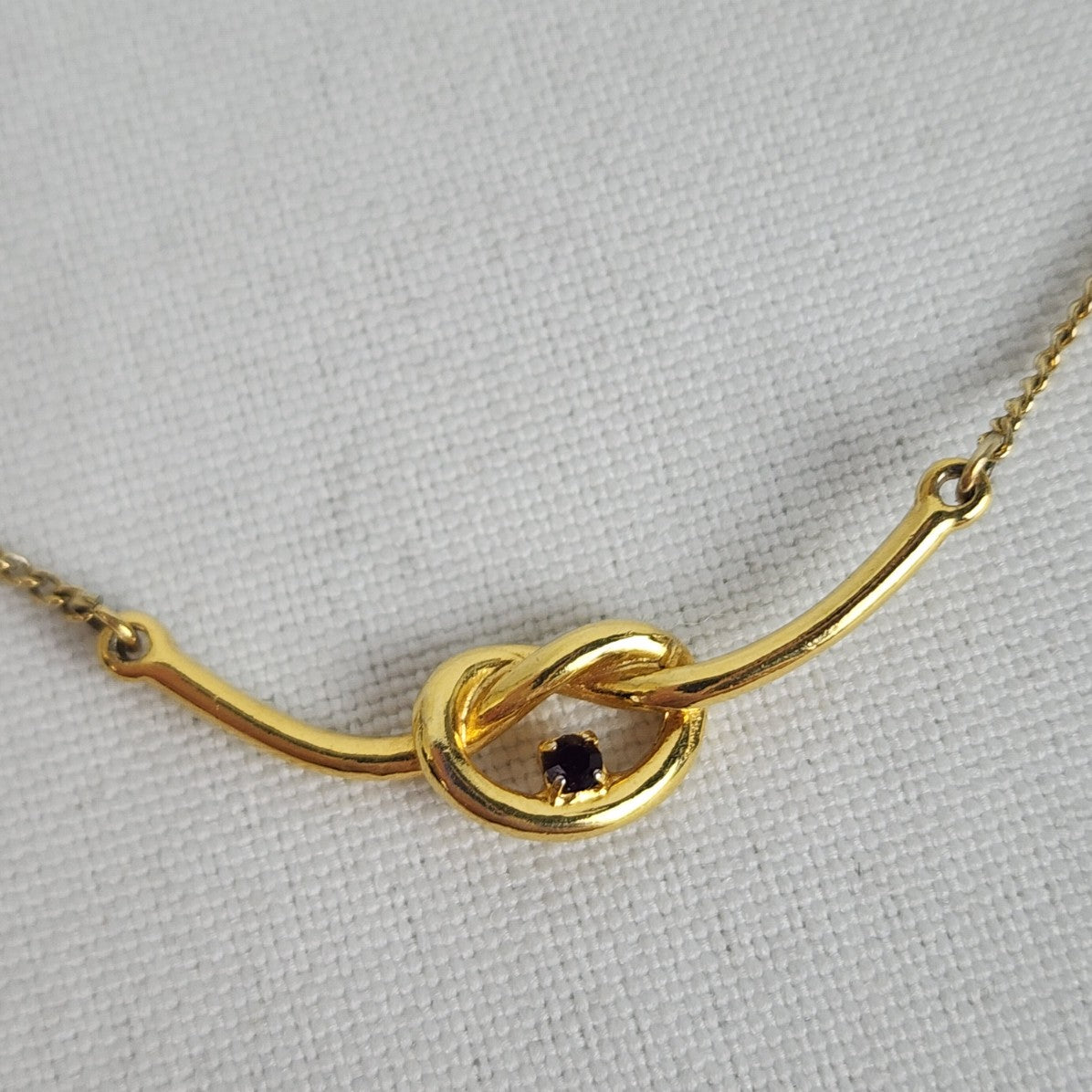 Vintage Gold Tone Knot Blue Stone Necklace