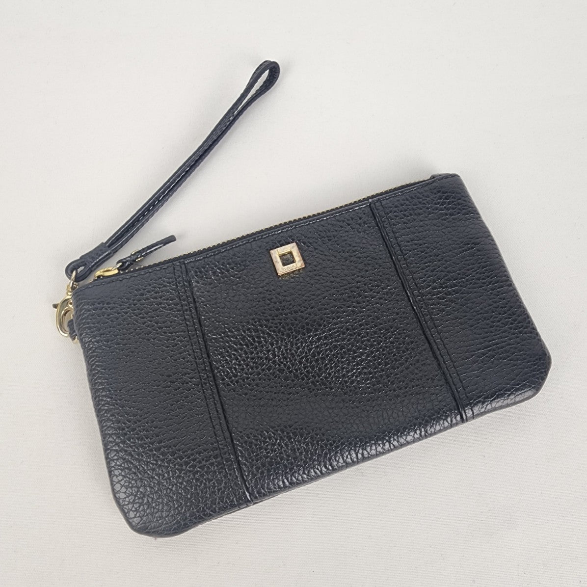 Lodis Black Leather Wristlet Clutch