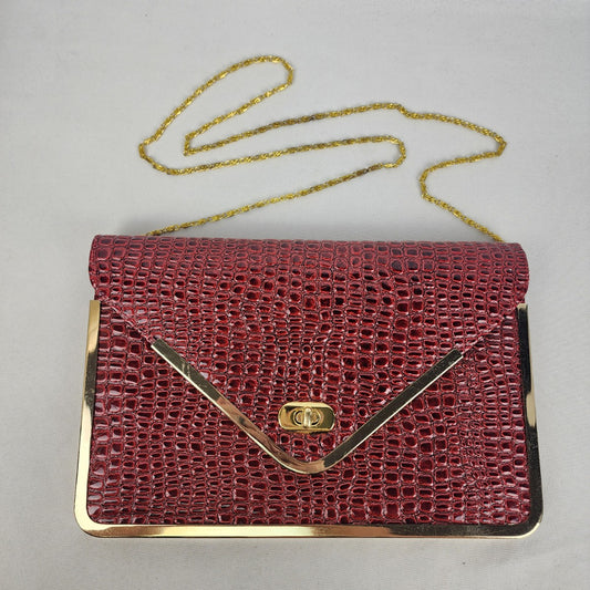 Vintage Red Croc Print Clutch Purse