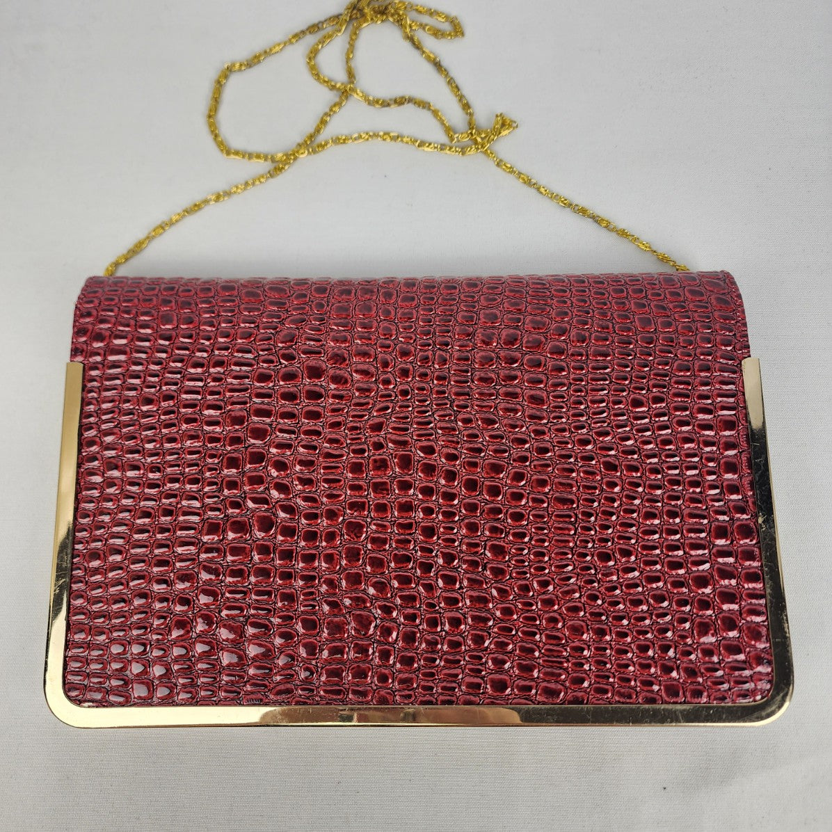 Vintage Red Croc Print Clutch Purse