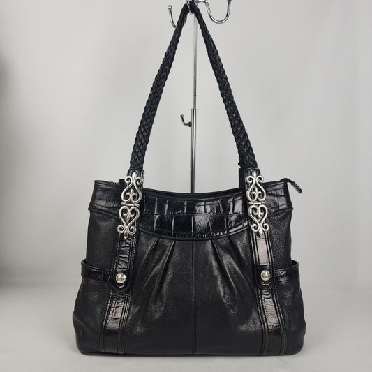 Brighton Black Leather Croc Print Tote Purse