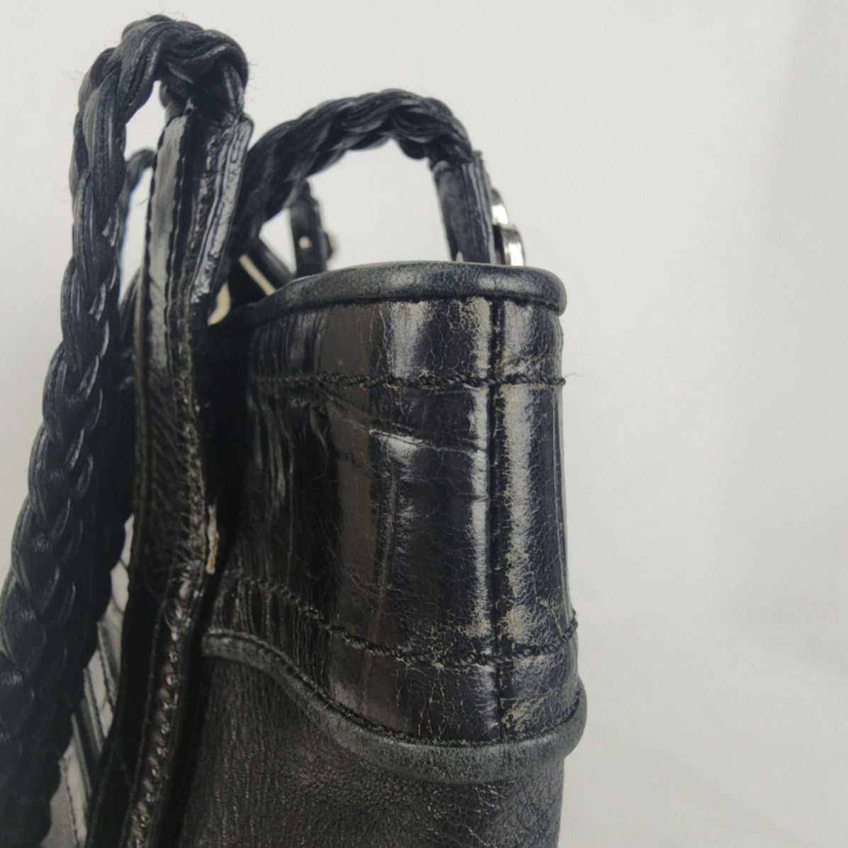 Brighton Black Leather Croc Print Tote Purse