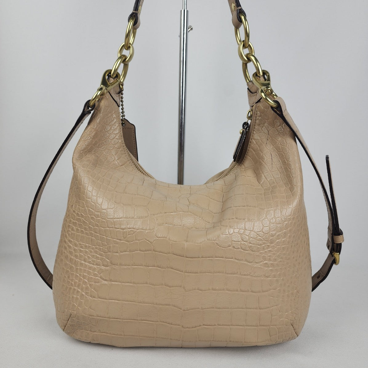 Coach Kristen Beige Croc Embossed Leather Hobo Bag