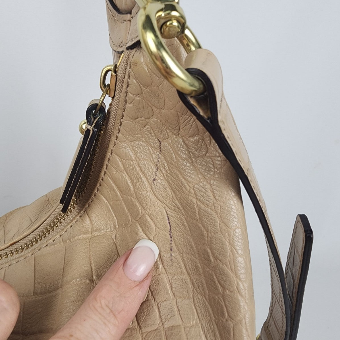 Coach Kristen Beige Croc Embossed Leather Hobo Bag