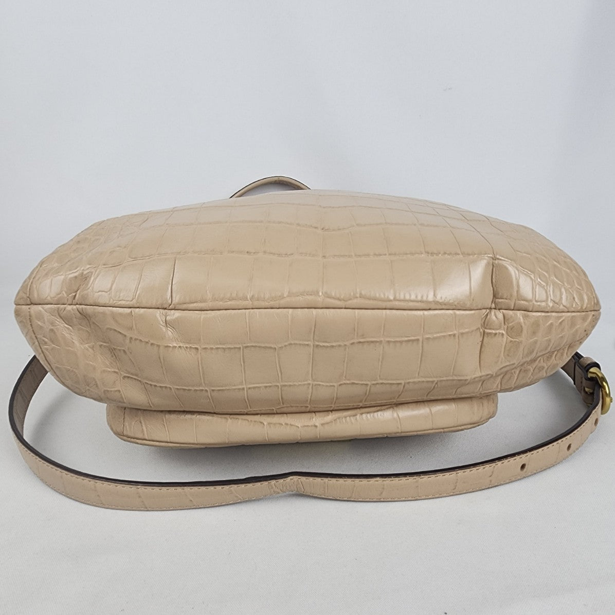 Coach Kristen Beige Croc Embossed Leather Hobo Bag