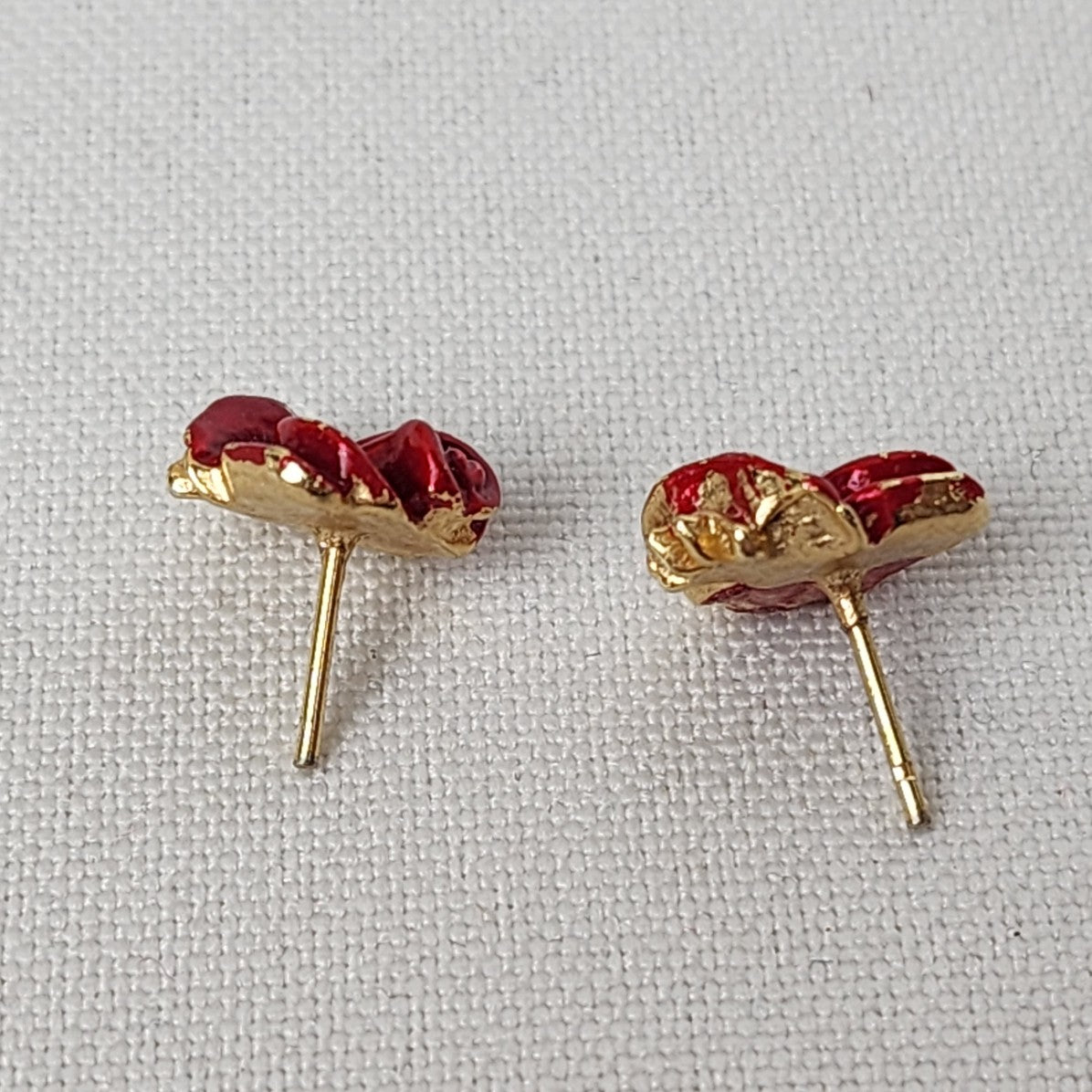 Vintage Red Rose Bud Stud Earrings