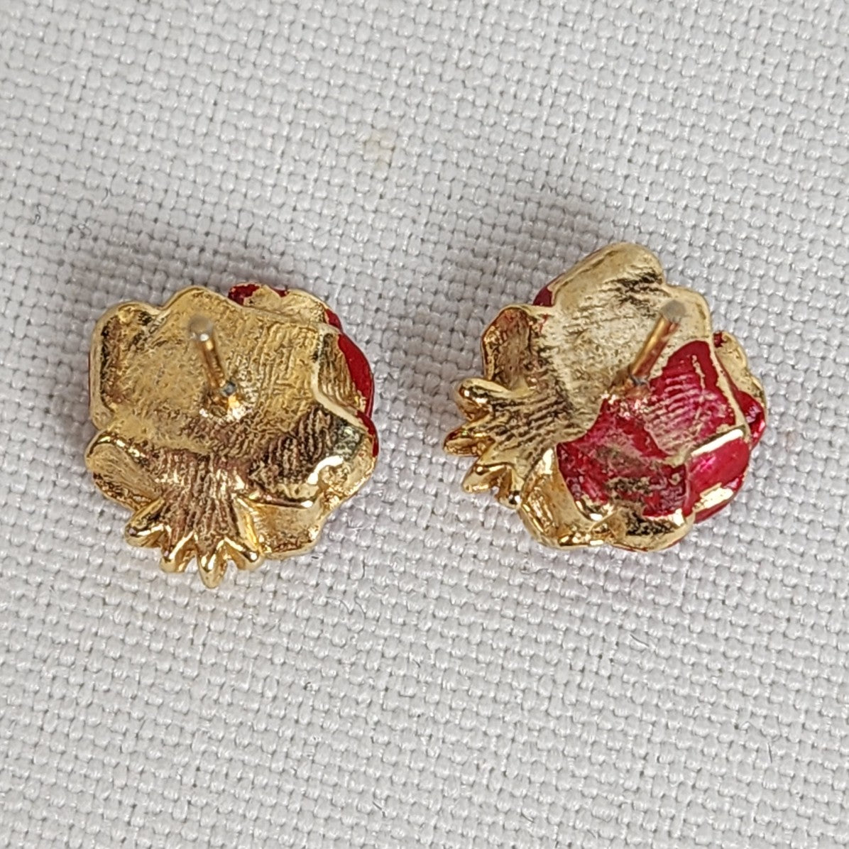 Vintage Red Rose Bud Stud Earrings