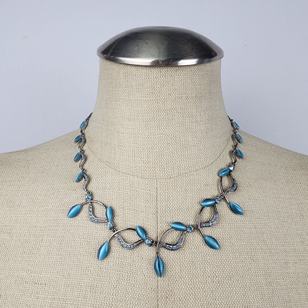 FAC Blue Rhinestone Floral Necklace & Earring Set