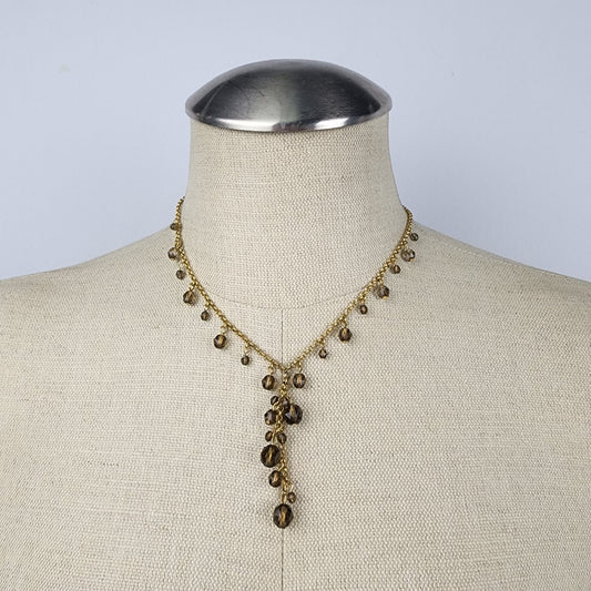 FAC Gold & Brown Beaded Y Necklace