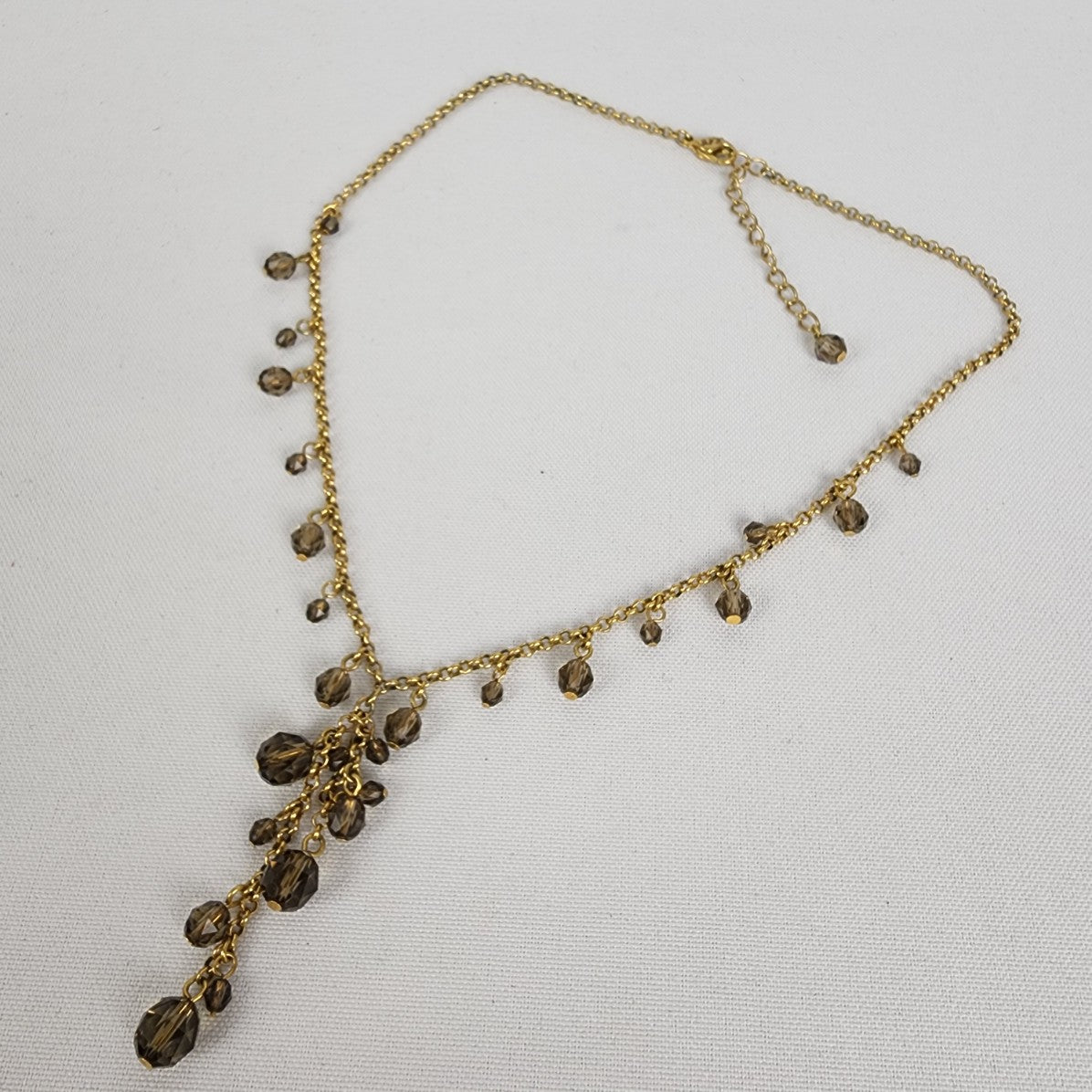 FAC Gold & Brown Beaded Y Necklace