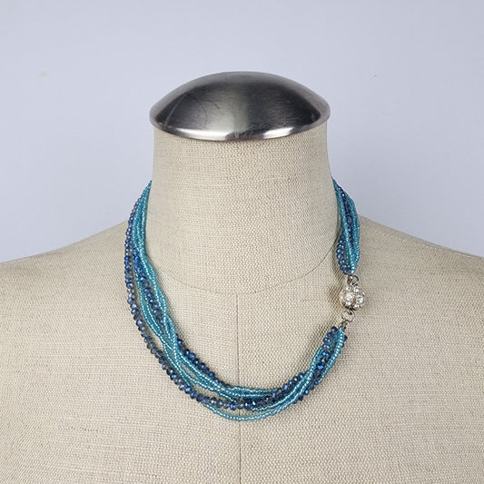 Blue Glass Crystal Layered Beaded Necklace