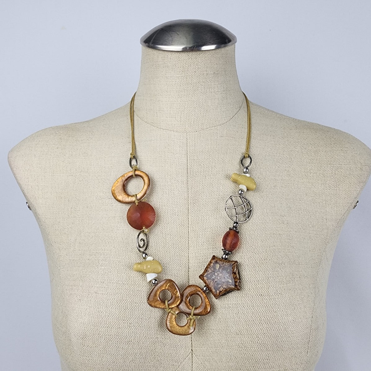 Natural Brown Beaded Disc Necklace