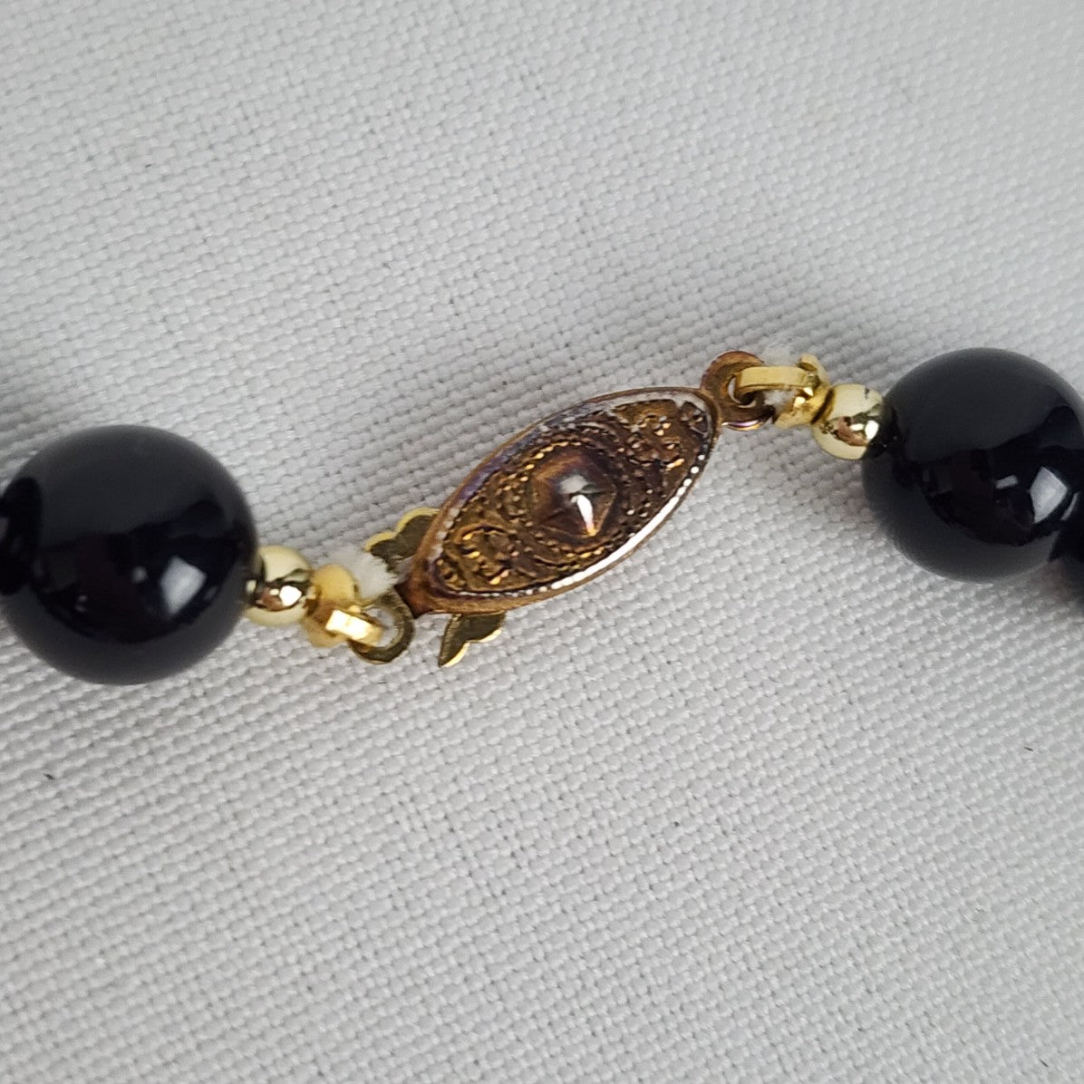 Vintage Gold Tone Black Beaded Collar Necklace