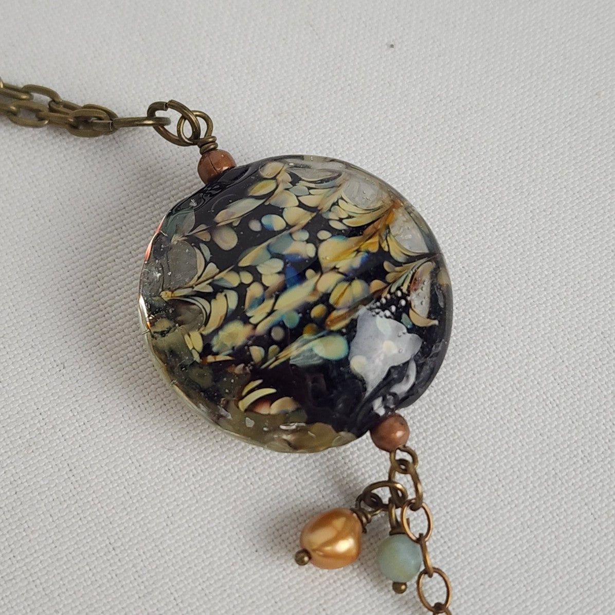 Glass Pendant Bronze Chain Long Necklace