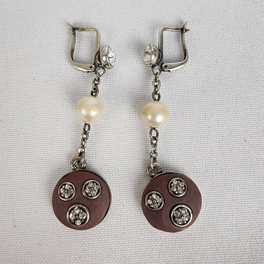 Wood & Faux Pearl Drop Earrings