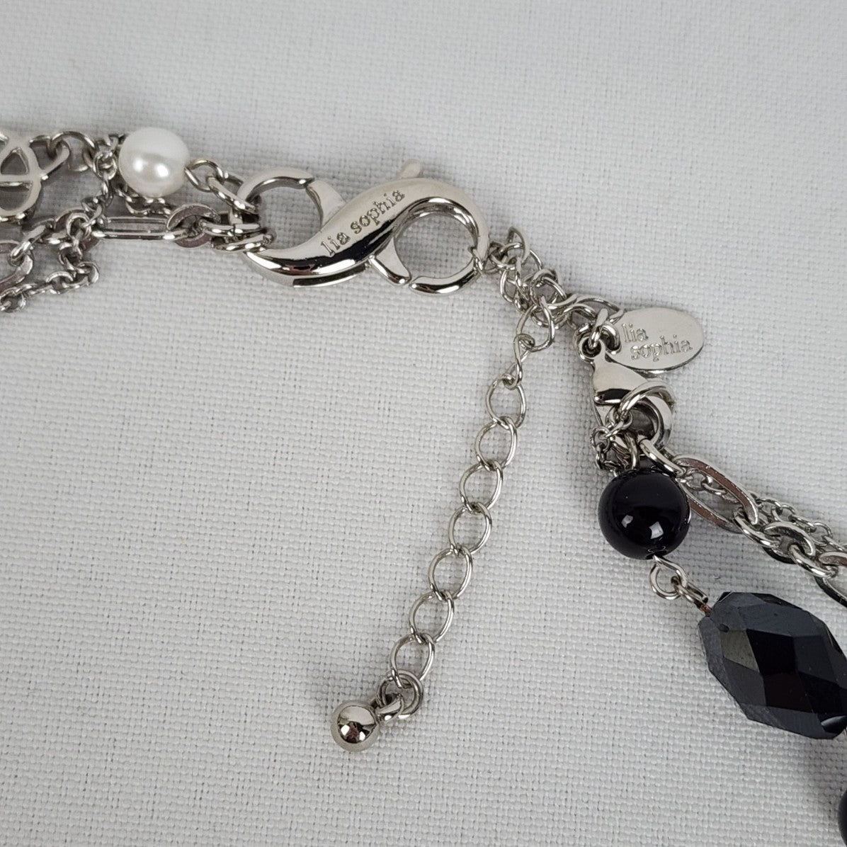 Lia Sophia Black & Silver Layered Chain Beaded Necklace