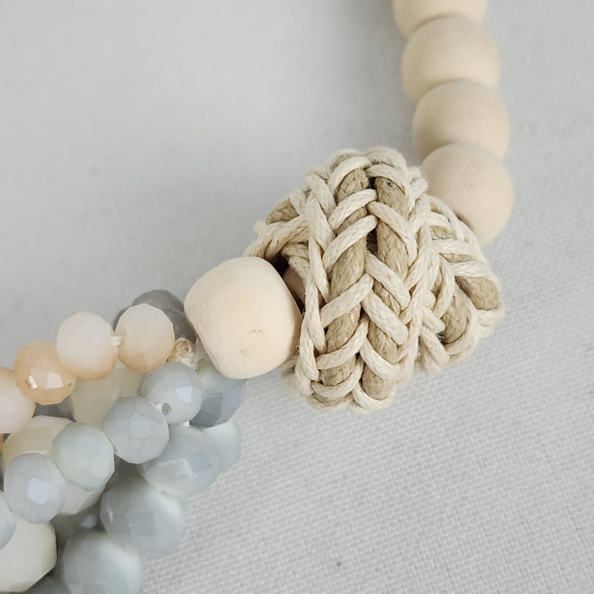 Cream Wood & Grey Glass Beaded Statement Necklace