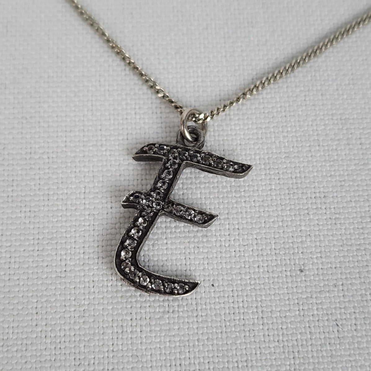 925 Sterling Silver Initial E Crystal Pendant Necklace