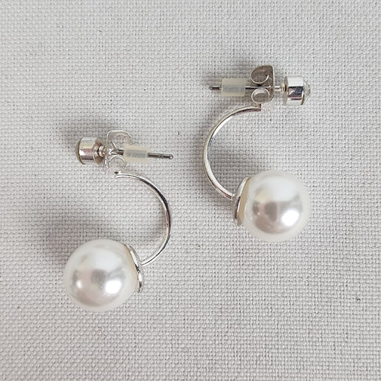 Silver Tone Crystal Stud Faux Pearl Drop Earrings