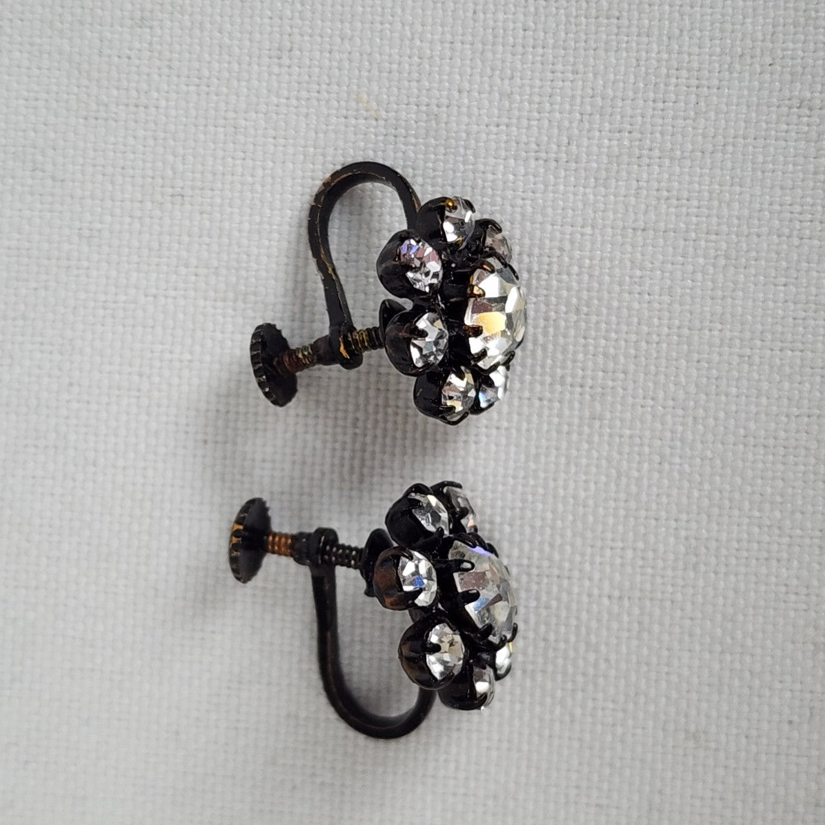 Vintage West Germany Black & Crystal Brooch & Screw Back Earring Set