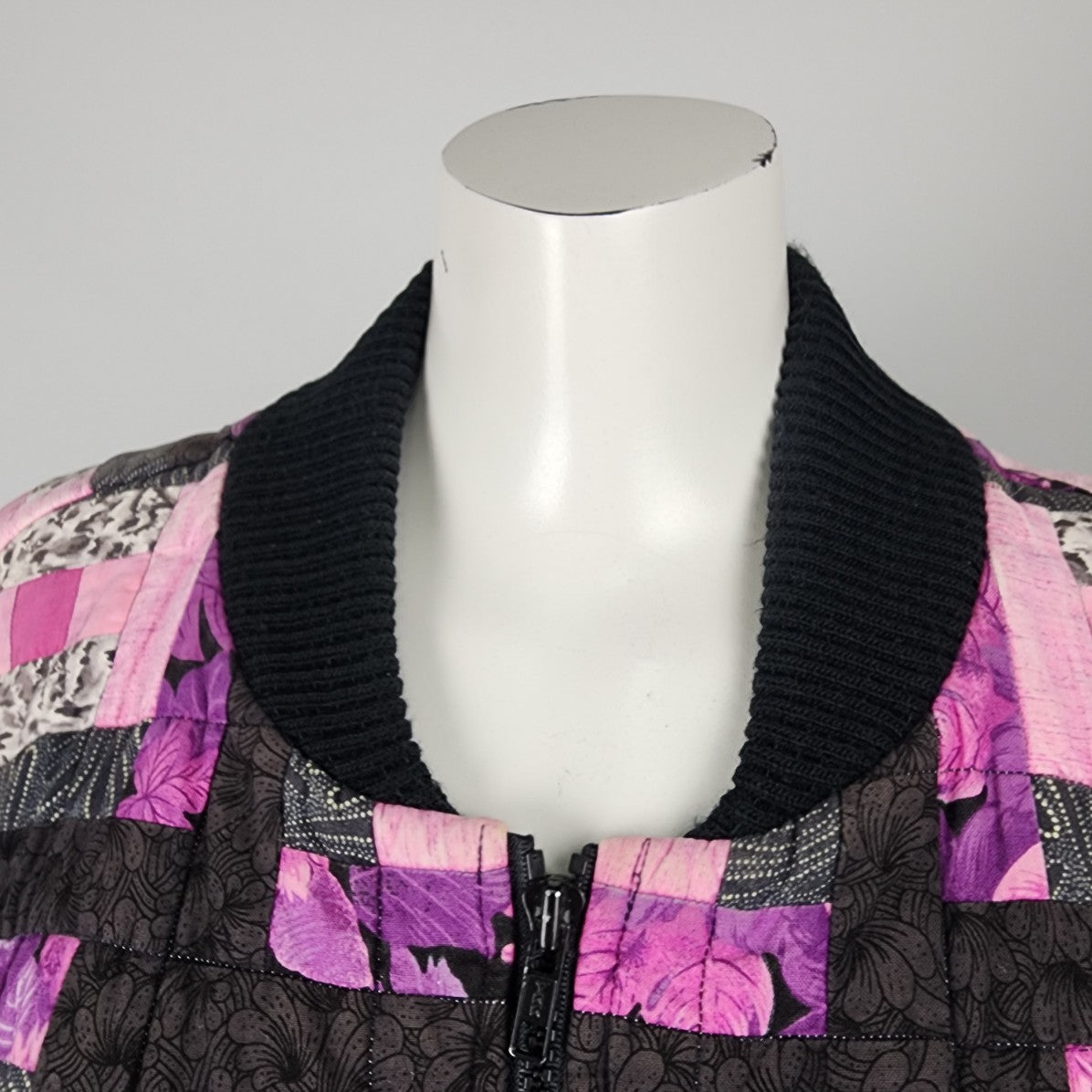 Handmade Pink & Black Quilted Jacket Size L/XL