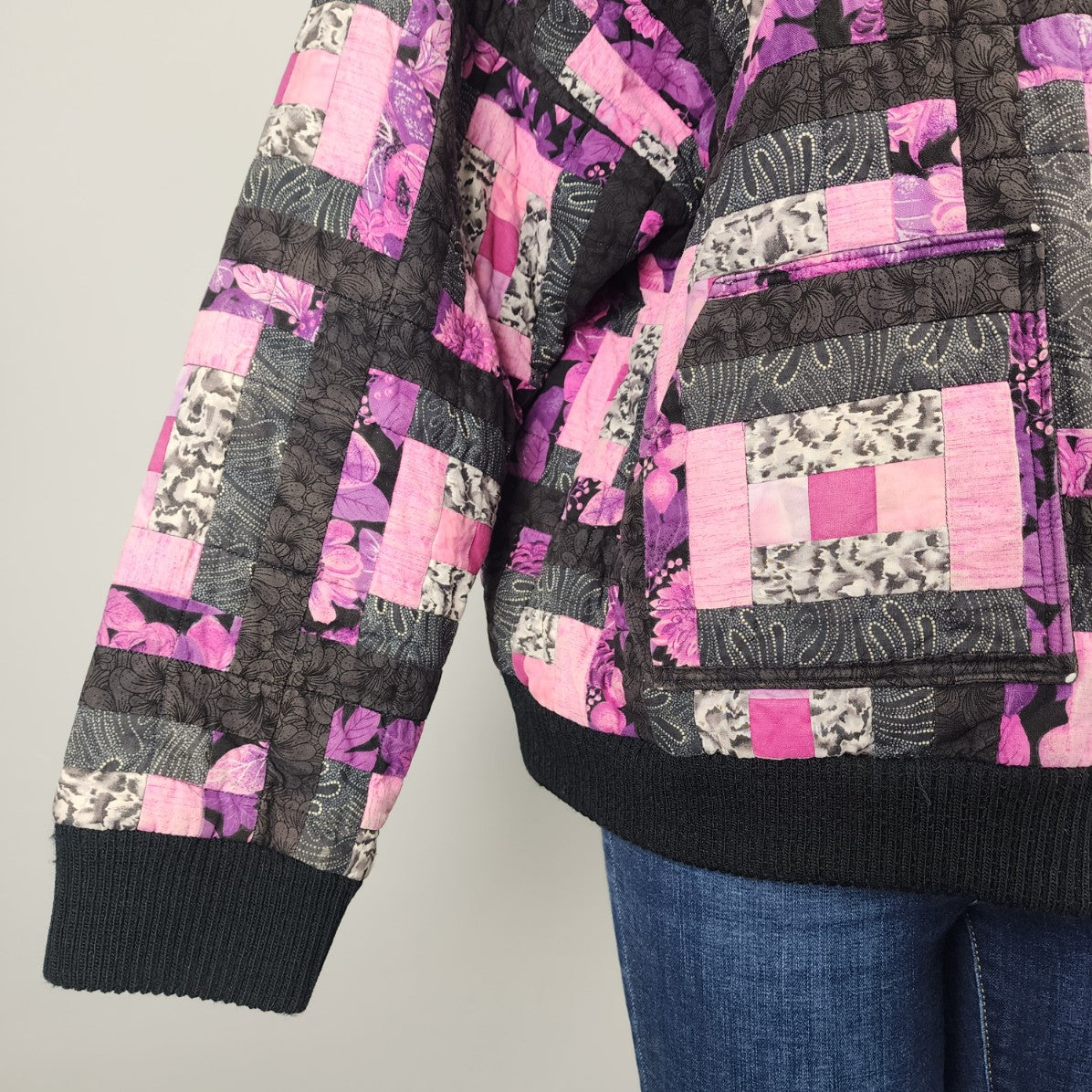 Handmade Pink & Black Quilted Jacket Size L/XL