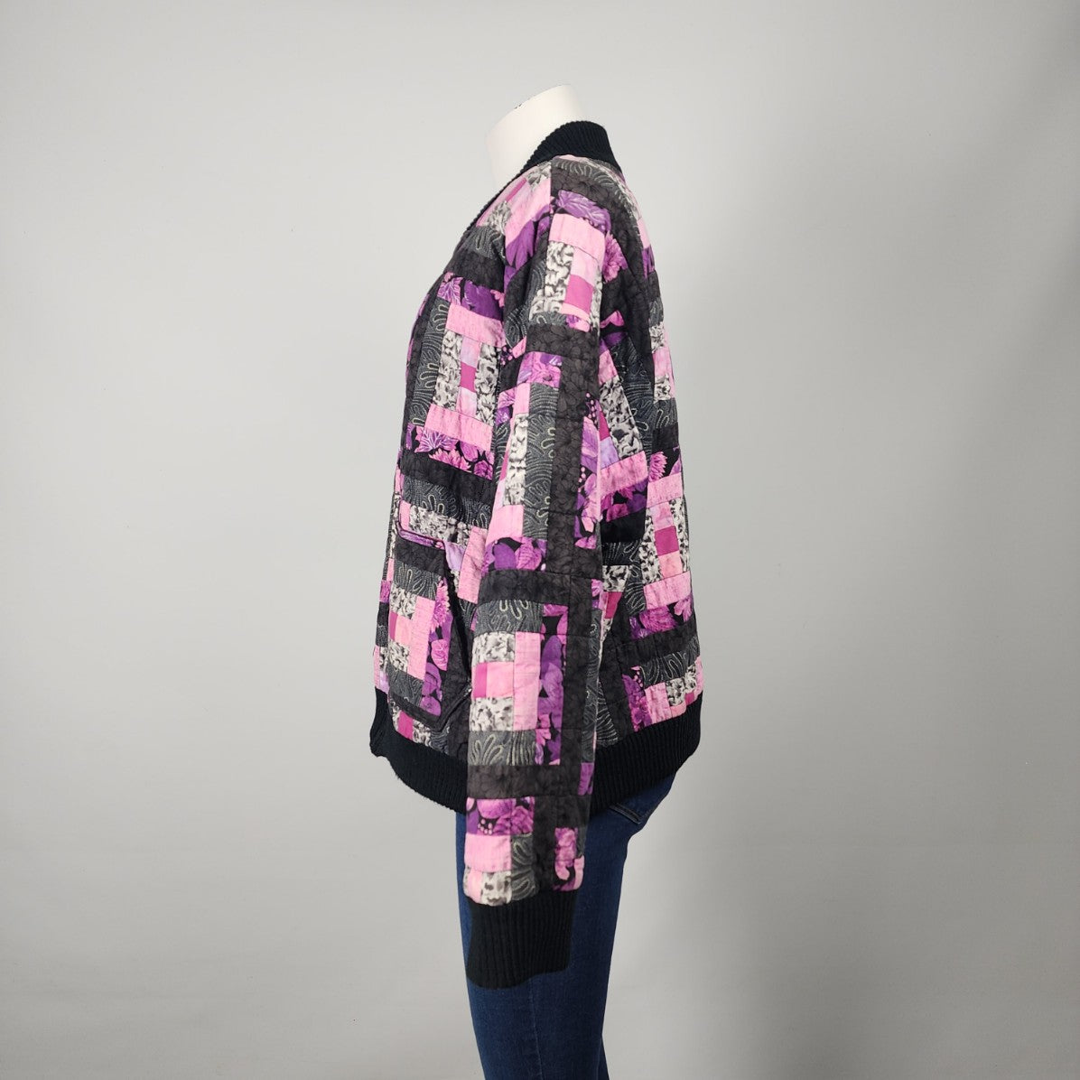 Handmade Pink & Black Quilted Jacket Size L/XL