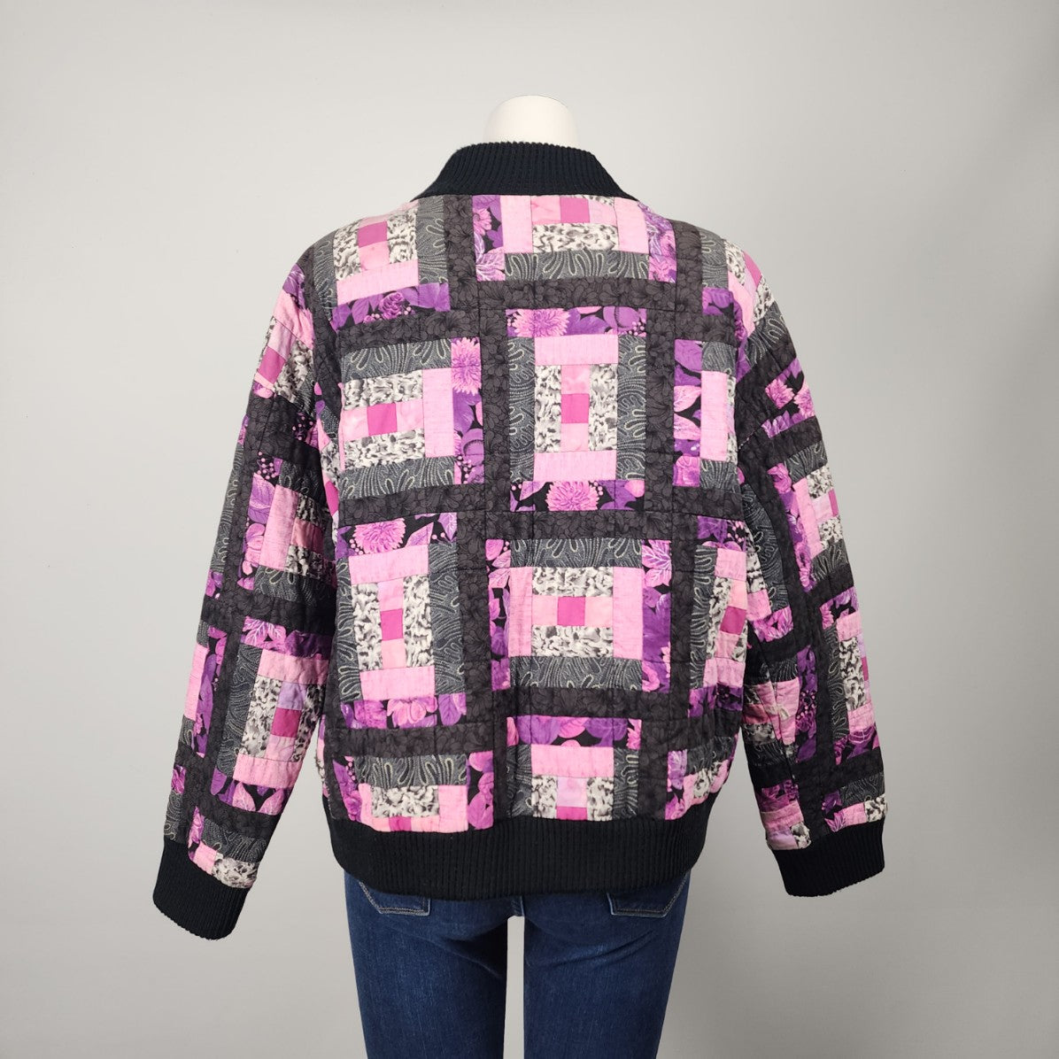 Handmade Pink & Black Quilted Jacket Size L/XL