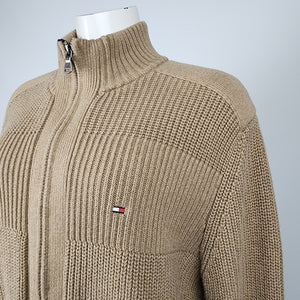 Tommy Hilfiger Brown Cotton Ribbed Knit Zip Up Jacket Size XL