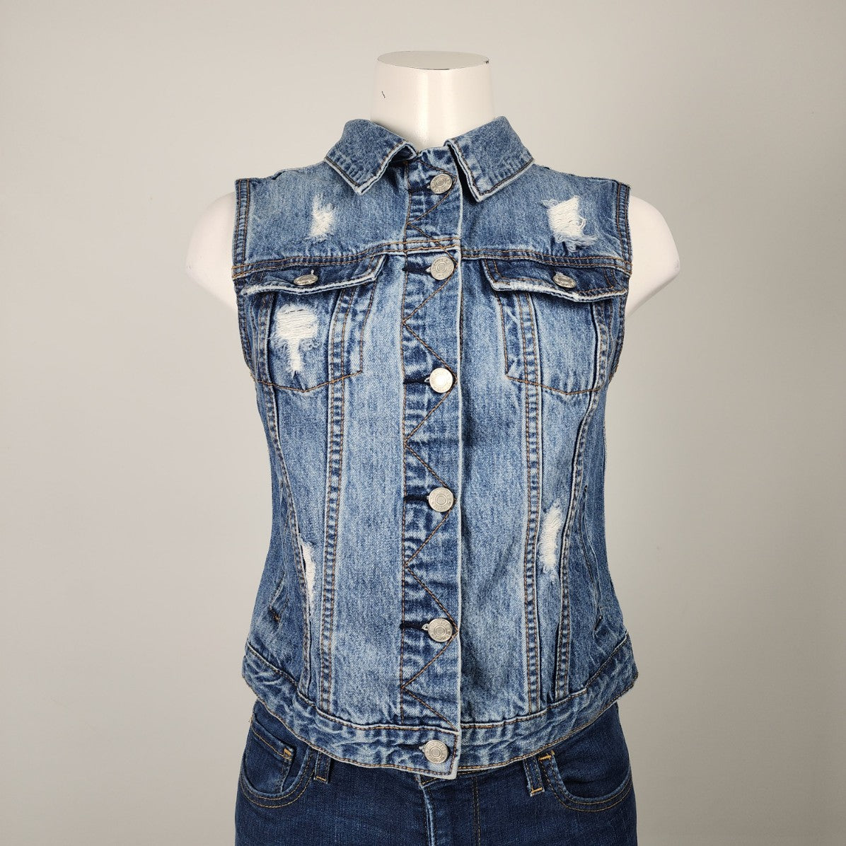 Just Jeans Cotton Distressed Denim Vest Size 10