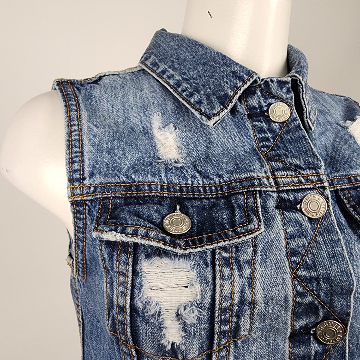 Just Jeans Cotton Distressed Denim Vest Size 10