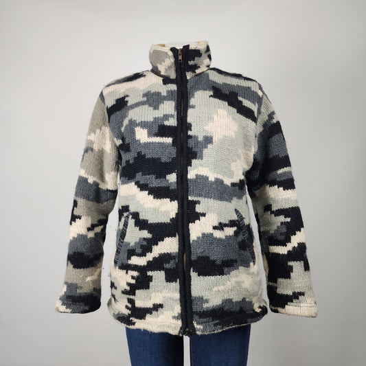 Made In Nepal Polar Knit Camo Jacket Size M