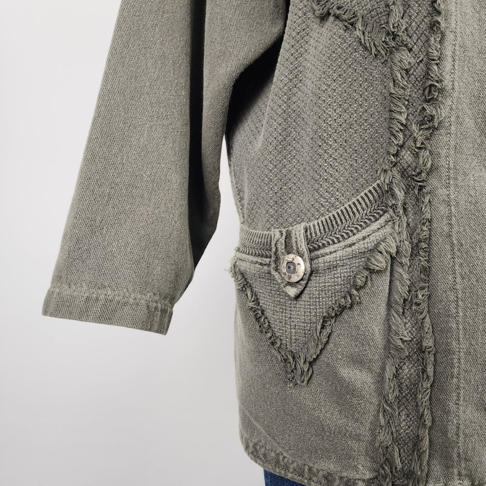 Vintage Fitz Olive Green Cotton Fringe Button Up Jacket Size L