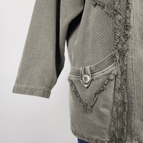 Vintage Fitz Olive Green Cotton Fringe Button Up Jacket Size L