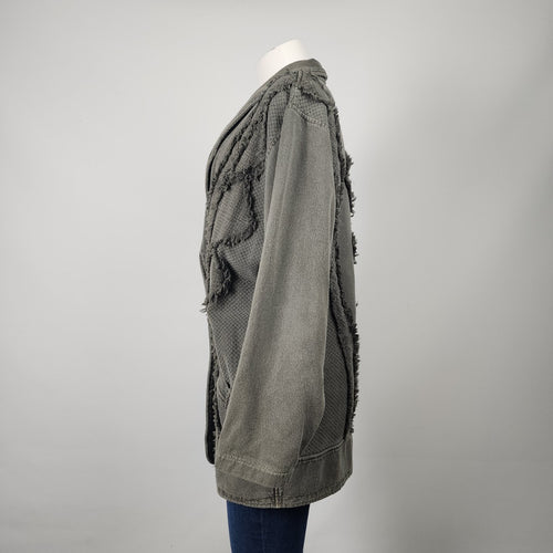 Vintage Fitz Olive Green Cotton Fringe Button Up Jacket Size L