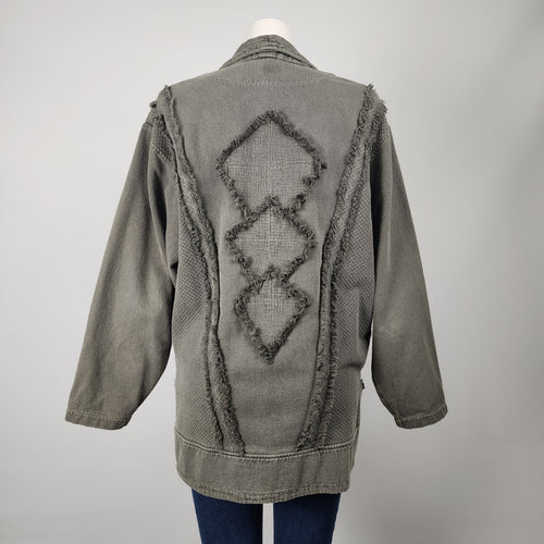 Vintage Fitz Olive Green Cotton Fringe Button Up Jacket Size L
