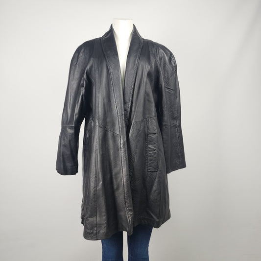 Vintage 80 A.D.A Black Leather Swing Coat Size M