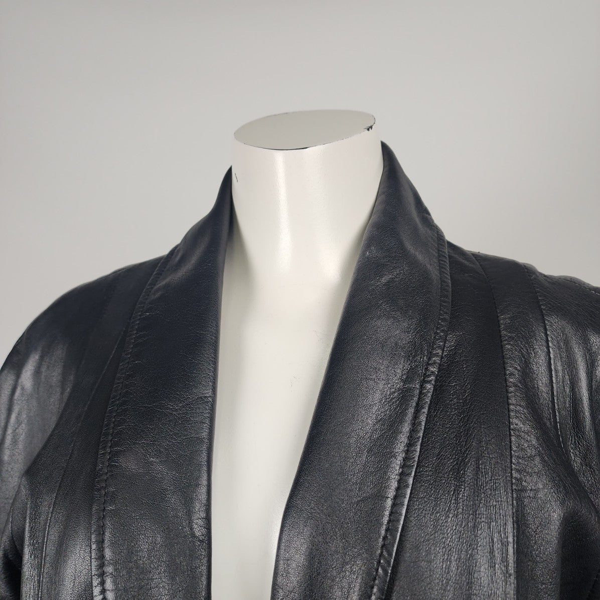 Vintage 80 A.D.A Black Leather Swing Coat Size M